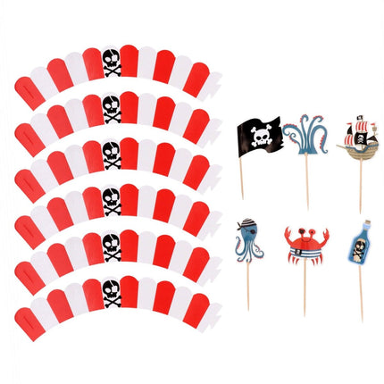 Piraat Cupcake Toppers Met Cupcake Wikkels 6st van Folat koop je bij Partywinkel