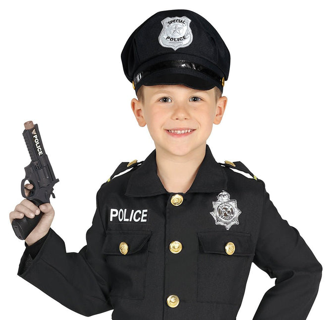 Politie Pet Zwart Kind van Fiestas Guirca koop je bij Partywinkel