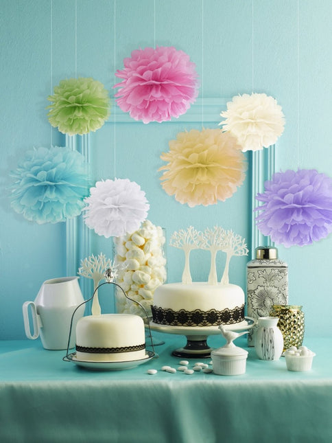 Pompon Vanille Creme 25cm van Partydeco koop je bij Partywinkel