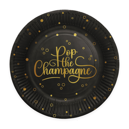 Pop The Champagne Borden Zwart Goud 23cm 8st van WeFiesta koop je bij Partywinkel