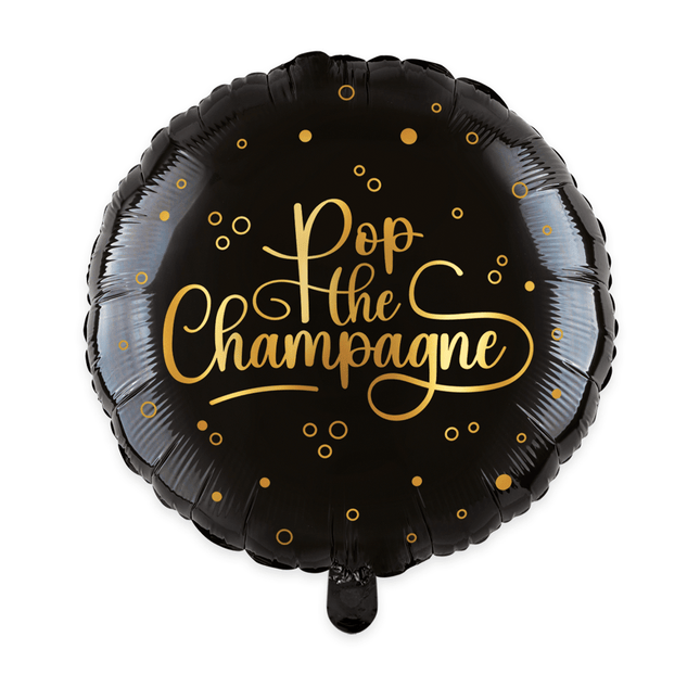 Pop The Champagne Helium Ballon Zwart Goud 45cm van WeFiesta koop je bij Partywinkel