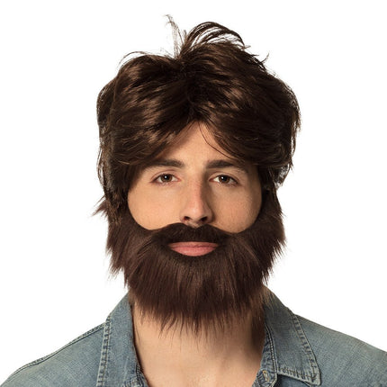 Pruik Kort Haar en Baard Bruin van Boland koop je bij Partywinkel
