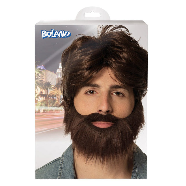 Pruik Kort Haar en Baard Bruin van Boland koop je bij Partywinkel