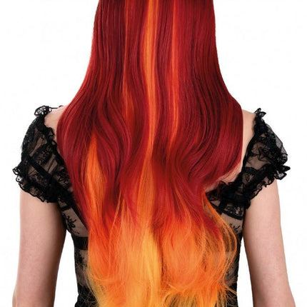 Pruik Selena Lang Met Krullen Rood En Oranje van PartyXplosion koop je bij Partywinkel