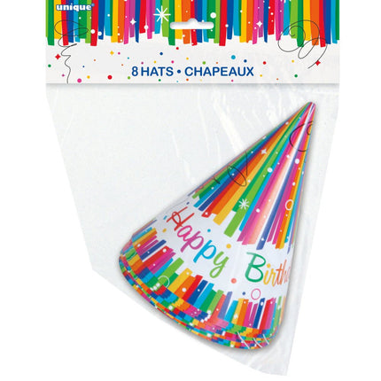 Rainbow Birthday Party Ribbons Hoeden 8st van Unique koop je bij Partywinkel