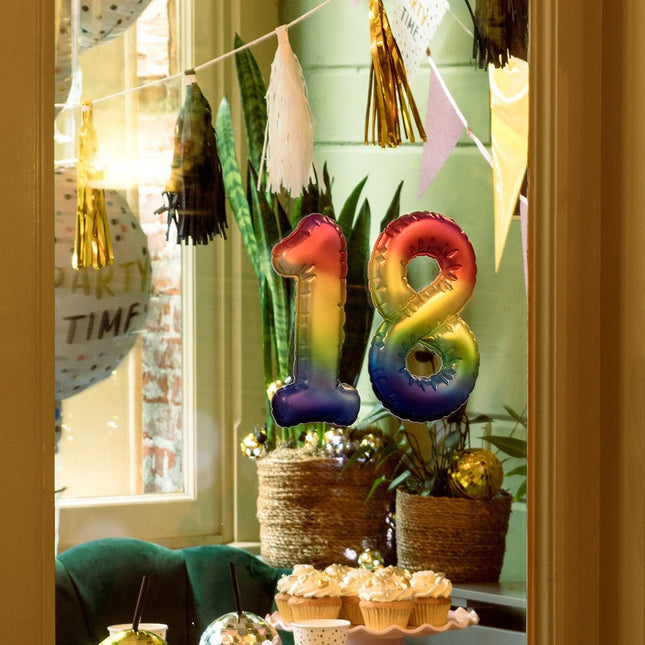 Regenboog 0 Jaar Stickers Folieballon 20cm van Boland koop je bij Partywinkel