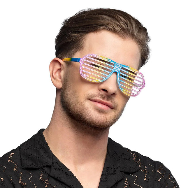 Regenboog Bril Gesptreept Glitters van Boland koop je bij Partywinkel