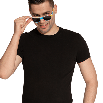 Regenboog Bril Zwarte Glazen van Partychimp koop je bij Partywinkel