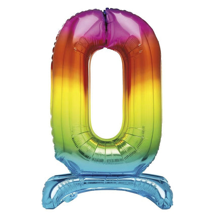 Regenboog Cijfer Ballon 0 Jaar Met Standaard 76cm van Unique koop je bij Partywinkel