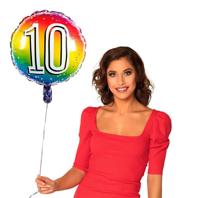 Regenboog Cijfer Ballon 10 Jaar 45cm van Boland koop je bij Partywinkel