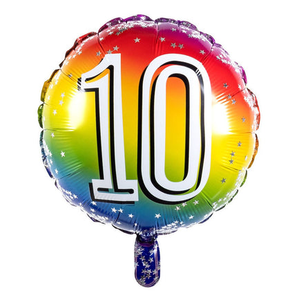 Regenboog Cijfer Ballon 10 Jaar 45cm van Boland koop je bij Partywinkel