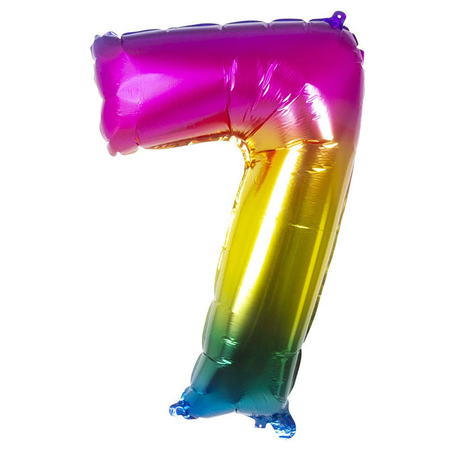 Regenboog Cijfer Ballon 7 Jaar 86cm van Boland koop je bij Partywinkel