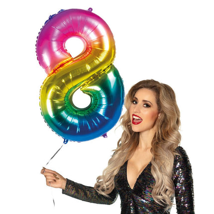 Regenboog Cijfer Ballon 8 Jaar 86cm van Boland koop je bij Partywinkel