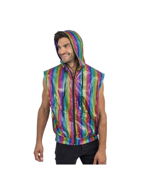 Regenboog Disco Vest Mouwloos Heren van CHAKS koop je bij Partywinkel