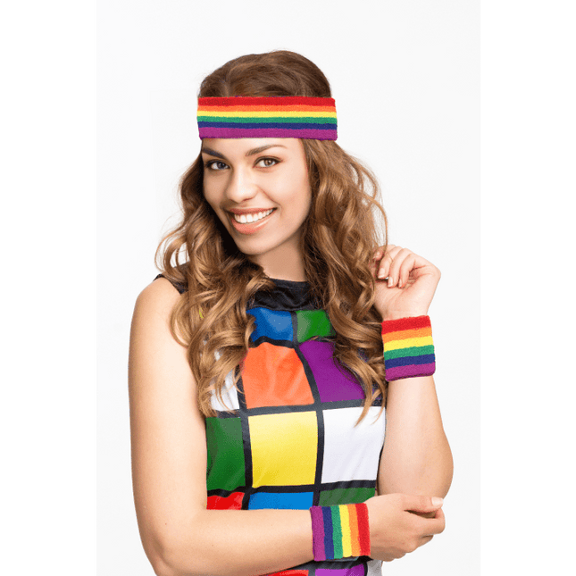 Regenboog Zweetbandjes 3 delig van Partychimp koop je bij Partywinkel