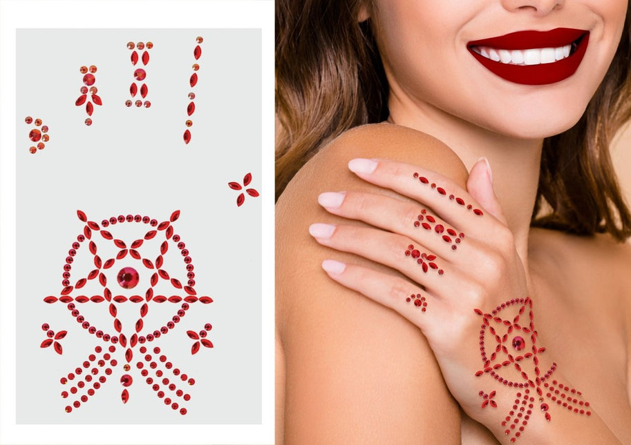 Rode Hand Stickers Strass Satan Symbool van Fiestas Guirca koop je bij Partywinkel