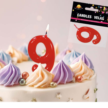Rode Kaars 9 Jaar 5,5cm van Fiestas Guirca koop je bij Partywinkel