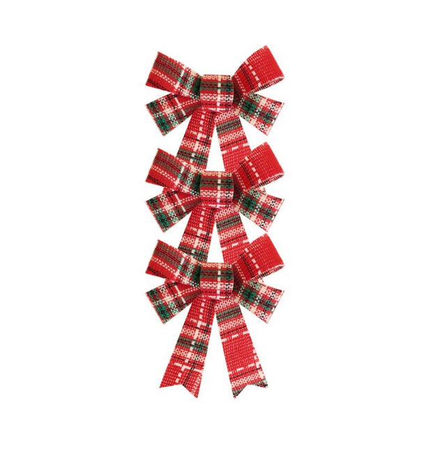 Rood Groene Strik Schotse Ruit 10cm 3st van CHAKS koop je bij Partywinkel