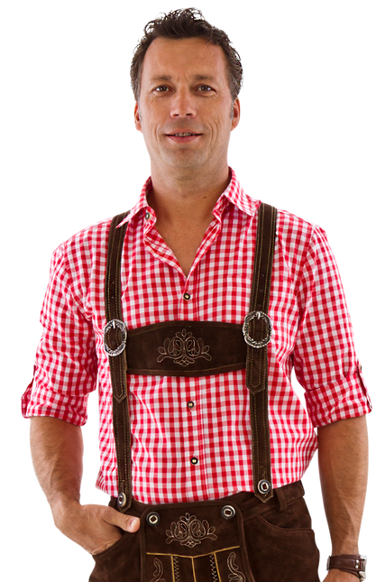 Rood Witte Blouse Heren Korte Mouw Krempelarm van Haus Huberts koop je bij Partywinkel