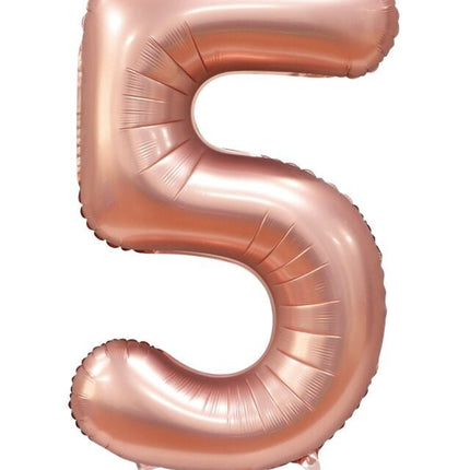 Rose Goud Cijfer Ballon 5 Jaar Glans 86cm van WeFiesta koop je bij Partywinkel