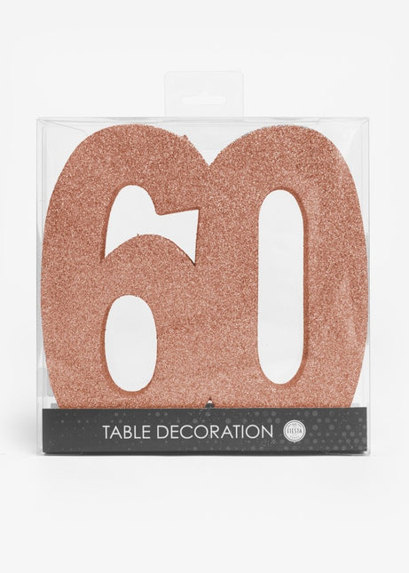 Rose Goud Tafeldecoratie Cijfer 60 Glitter 20,5cm van WeFiesta koop je bij Partywinkel