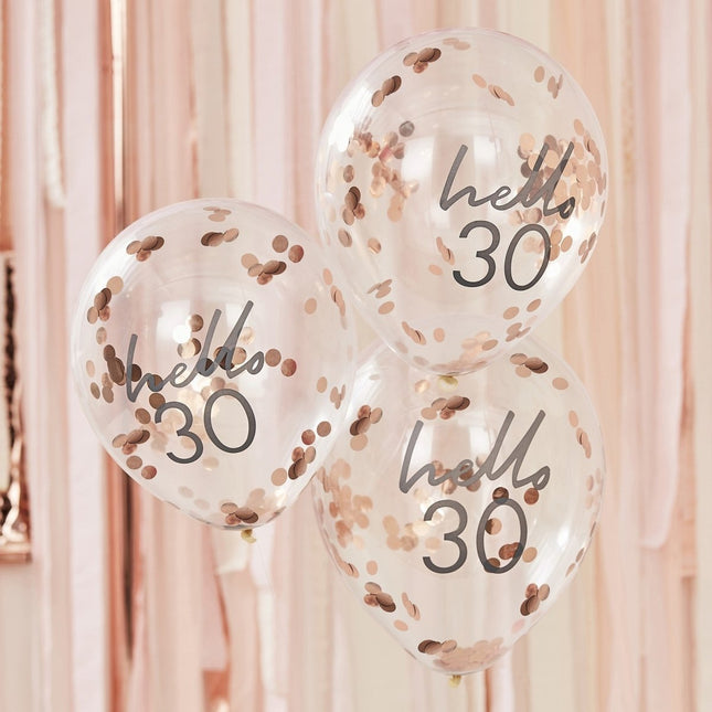 Rose Gouden Confetti Ballonnen 30 Jaar 30cm 5st van Ginger Ray koop je bij Partywinkel