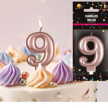 Rose Gouden Kaars 9 Jaar 8cm van Fiestas Guirca koop je bij Partywinkel