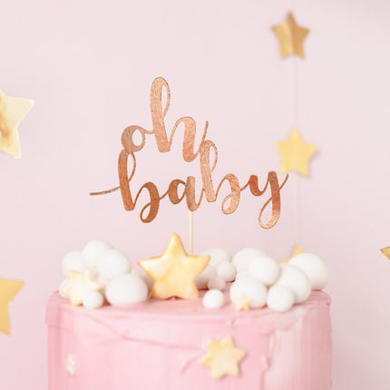 Rose Gouden Taarttopper Oh Baby 25cm van Partydeco koop je bij Partywinkel