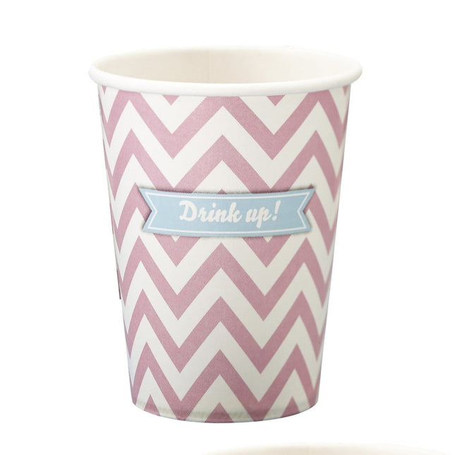 Roze Bekers Gestreept 266ml 8st van Ginger Ray koop je bij Partywinkel