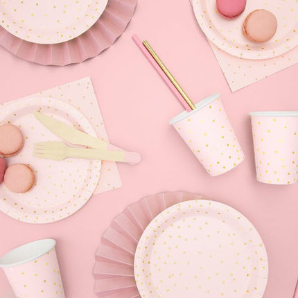 Roze Borden Gouden Stippen 18cm 6st van Partydeco koop je bij Partywinkel