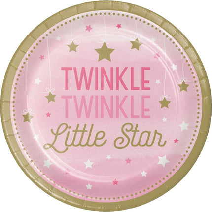 Roze Borden Twinkle Twinkle Little Star 23cm 8st van Creative Converting koop je bij Partywinkel
