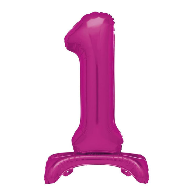 Roze Cijfer Ballon 1 Jaar Met Standaard 76cm van Unique koop je bij Partywinkel