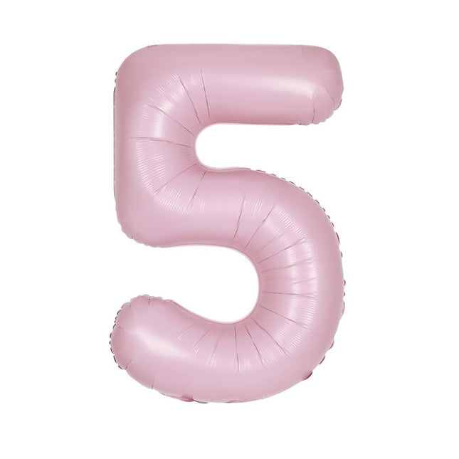 Roze Cijfer Ballon 5 Jaar Matte 86cm van Unique koop je bij Partywinkel