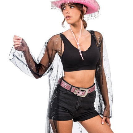 Roze Cowboyhoed met Hangende Strass One Size van CHAKS koop je bij Partywinkel