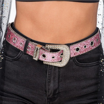 Roze Glitterriem met Strass Western Gesp 112cm van CHAKS koop je bij Partywinkel