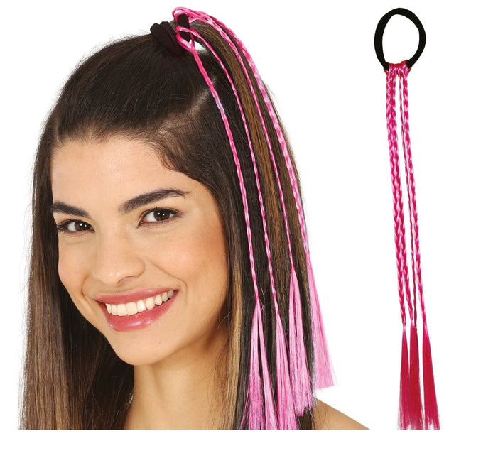 Roze Hair Extension Vlechten 35cm 3st van Fiestas Guirca koop je bij Partywinkel