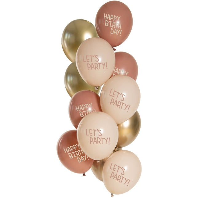 Roze Happy Birthday Ballonnen 33cm 12st van Folat koop je bij Partywinkel