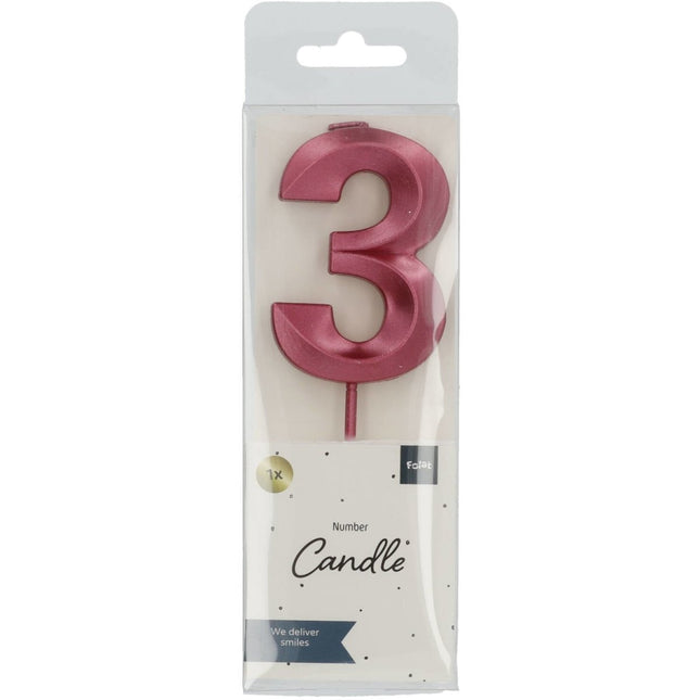 Roze Kaars 3 Jaar 5cm van Folat koop je bij Partywinkel