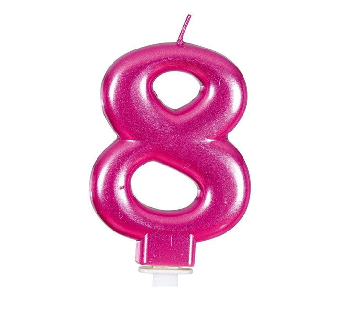 Roze Kaars 8 Jaar Metallic 8cm van Fiestas Guirca koop je bij Partywinkel