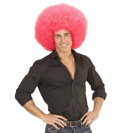 Roze Pruik Afro Extra Groot van Widmann koop je bij Partywinkel