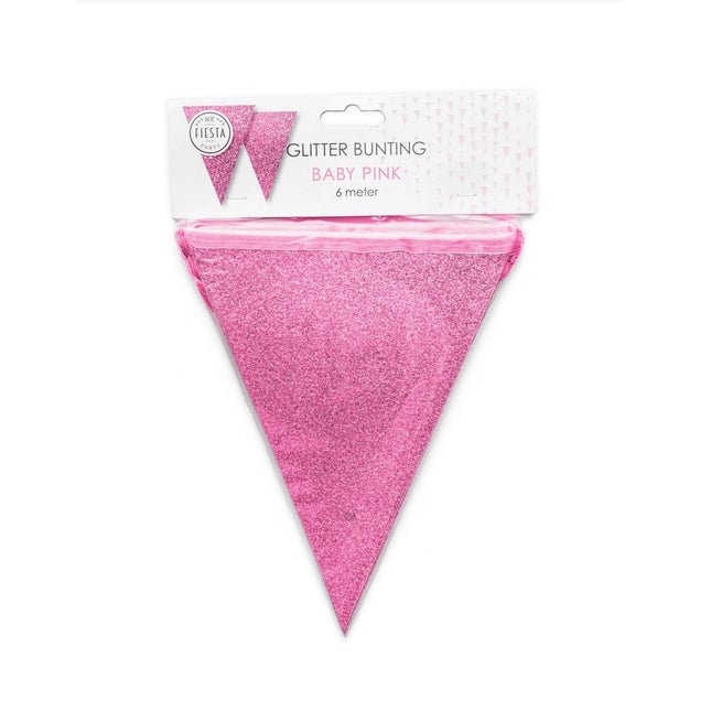 Roze Vlaggenlijn Glitter 6m van WeFiesta koop je bij Partywinkel