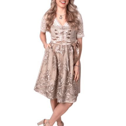 Roze Wit Creme Dirndl Jurk Oktoberfest Dames Jaquard van Haus Huberts koop je bij Partywinkel