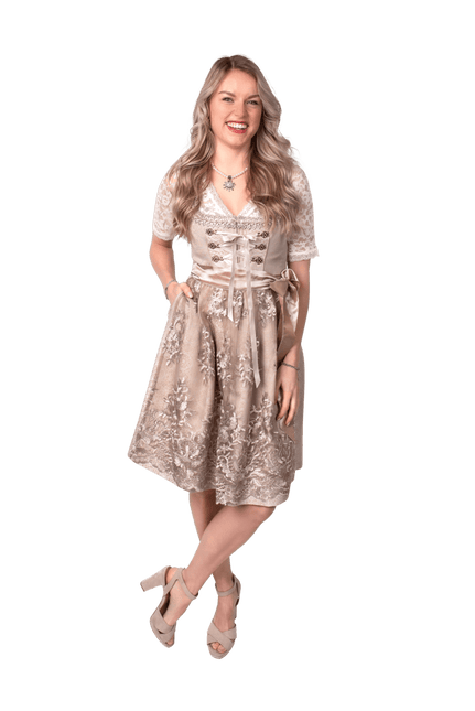 Roze Wit Creme Dirndl Jurk Oktoberfest Dames Jaquard van Haus Huberts koop je bij Partywinkel