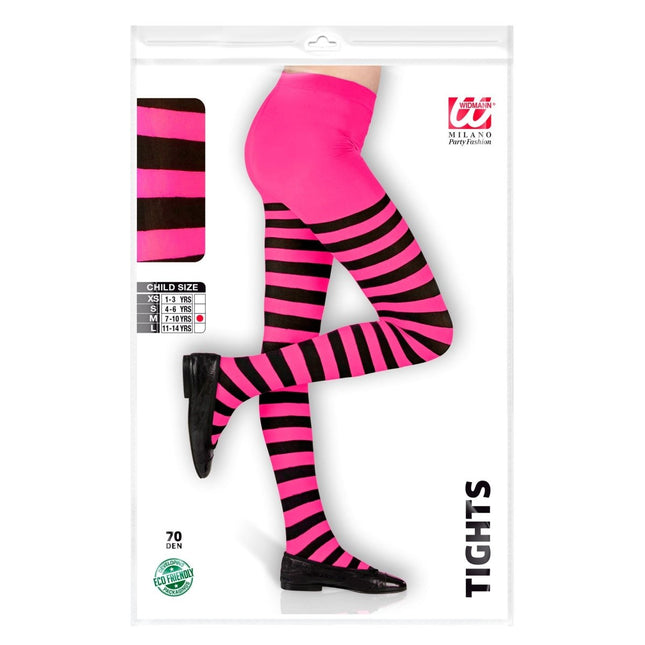 Roze Zwarte Panty Kind Gestreept van Widmann koop je bij Partywinkel