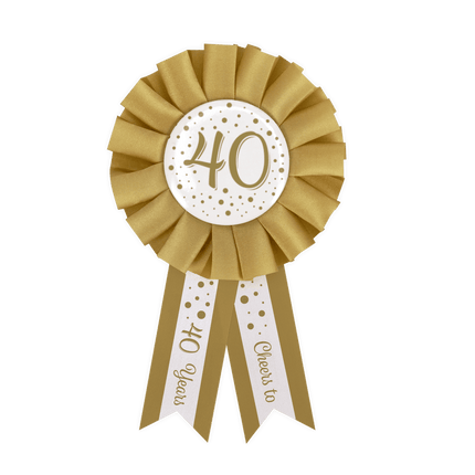 Rozet 40 Jaar Goud Wit 14cm van Paper Dreams koop je bij Partywinkel