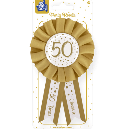 Rozet 50 Jaar Goud Wit 14cm van Paper Dreams koop je bij Partywinkel