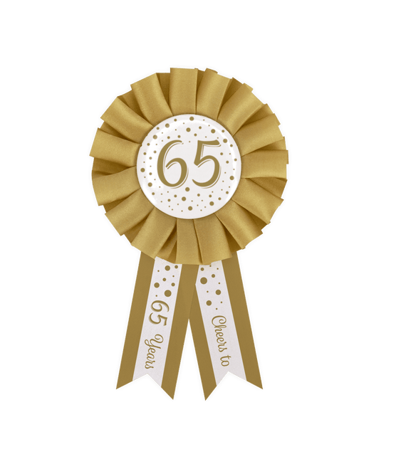 Rozet 65 Jaar Goud Wit 14cm van Paper Dreams koop je bij Partywinkel