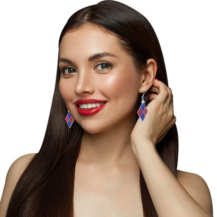 Ruit Oorbellen Blauw Rood van Fiestas Guirca koop je bij Partywinkel