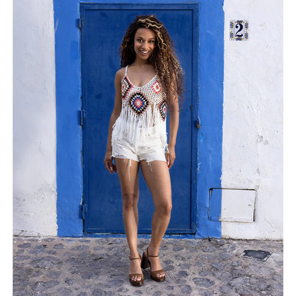 Ruit Top Gekleurd Dames Franjes van Boland koop je bij Partywinkel