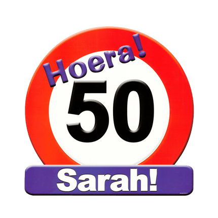 Sarah Deurbord 50 Jaar Verkeersbord 50cm van Paper Dreams koop je bij Partywinkel